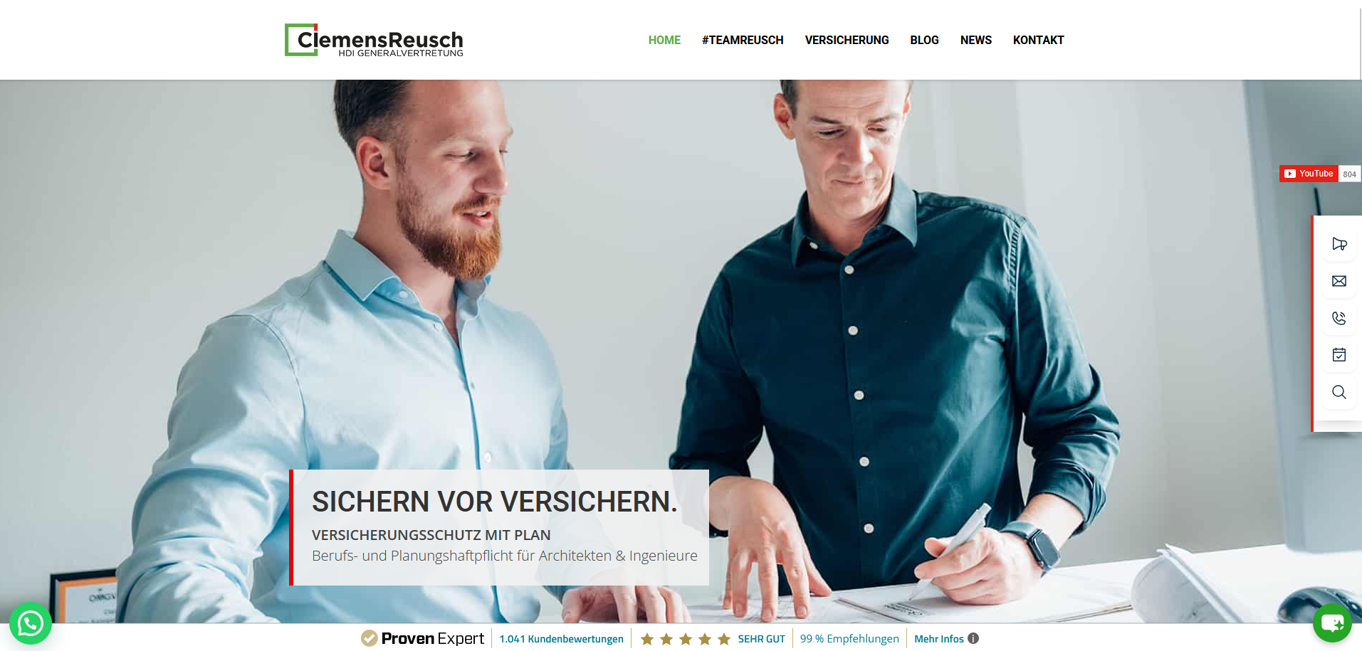 HDI Generalvertretung Clemens Reusch Webseite Ausschnitt.